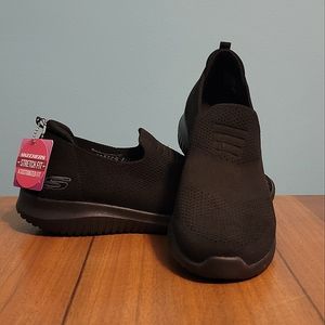Skechers all black slip on shoes